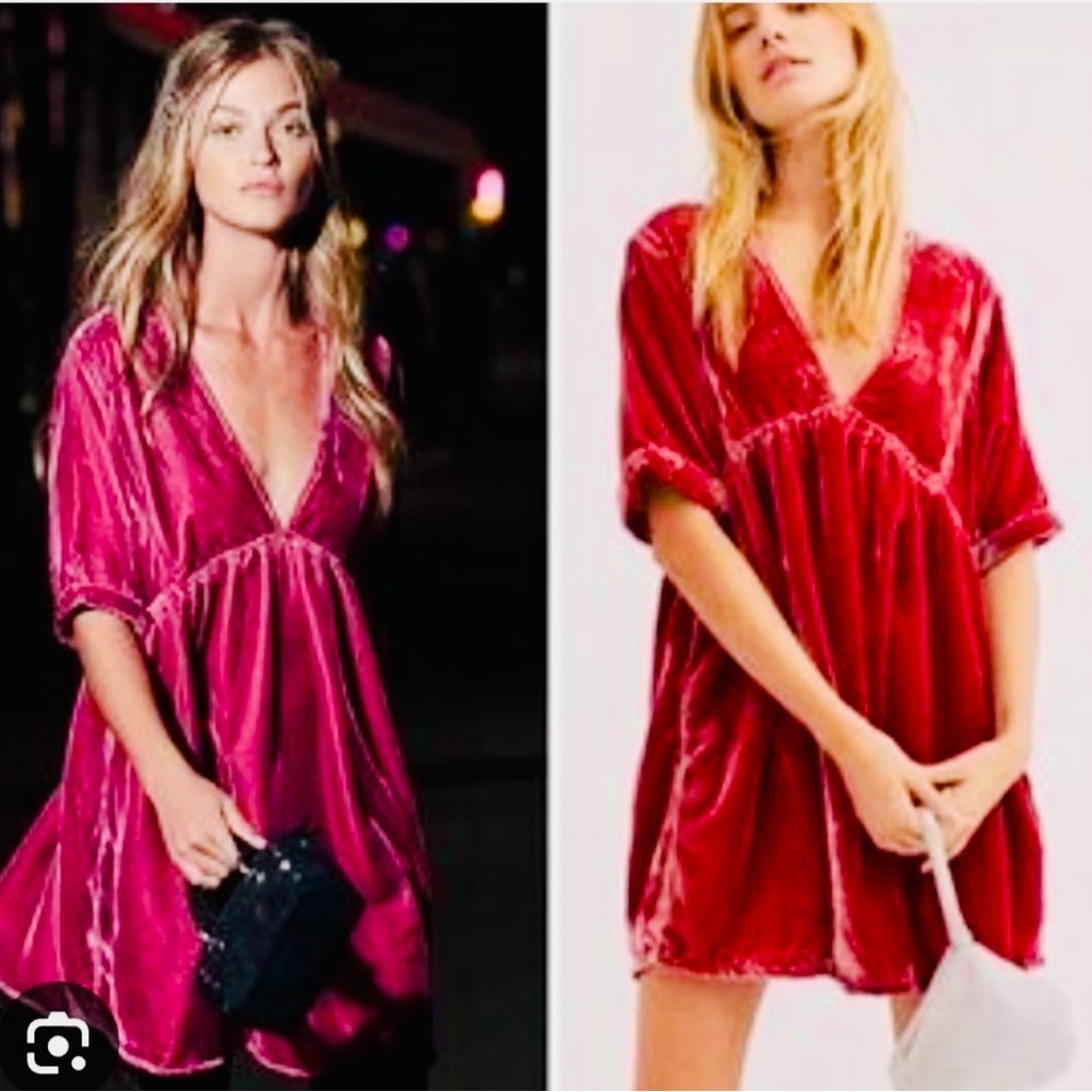 “FREE PEOPLE”Vibrant burgundy Velvet Dress, mini dress ,size M.